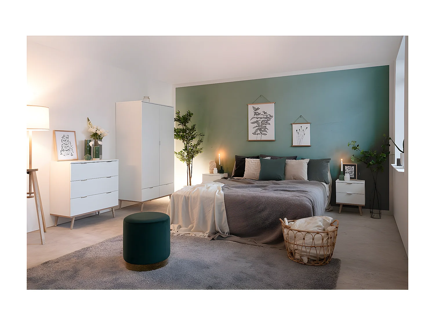 Armoire 2 Portes 2 Tiroirs avec Penderie H180 cm - COPENHAGUE