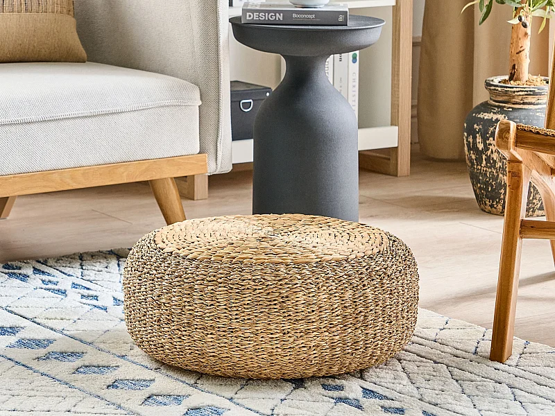 Pouf BACKAN Fibre de jacinthe d'eau Beige