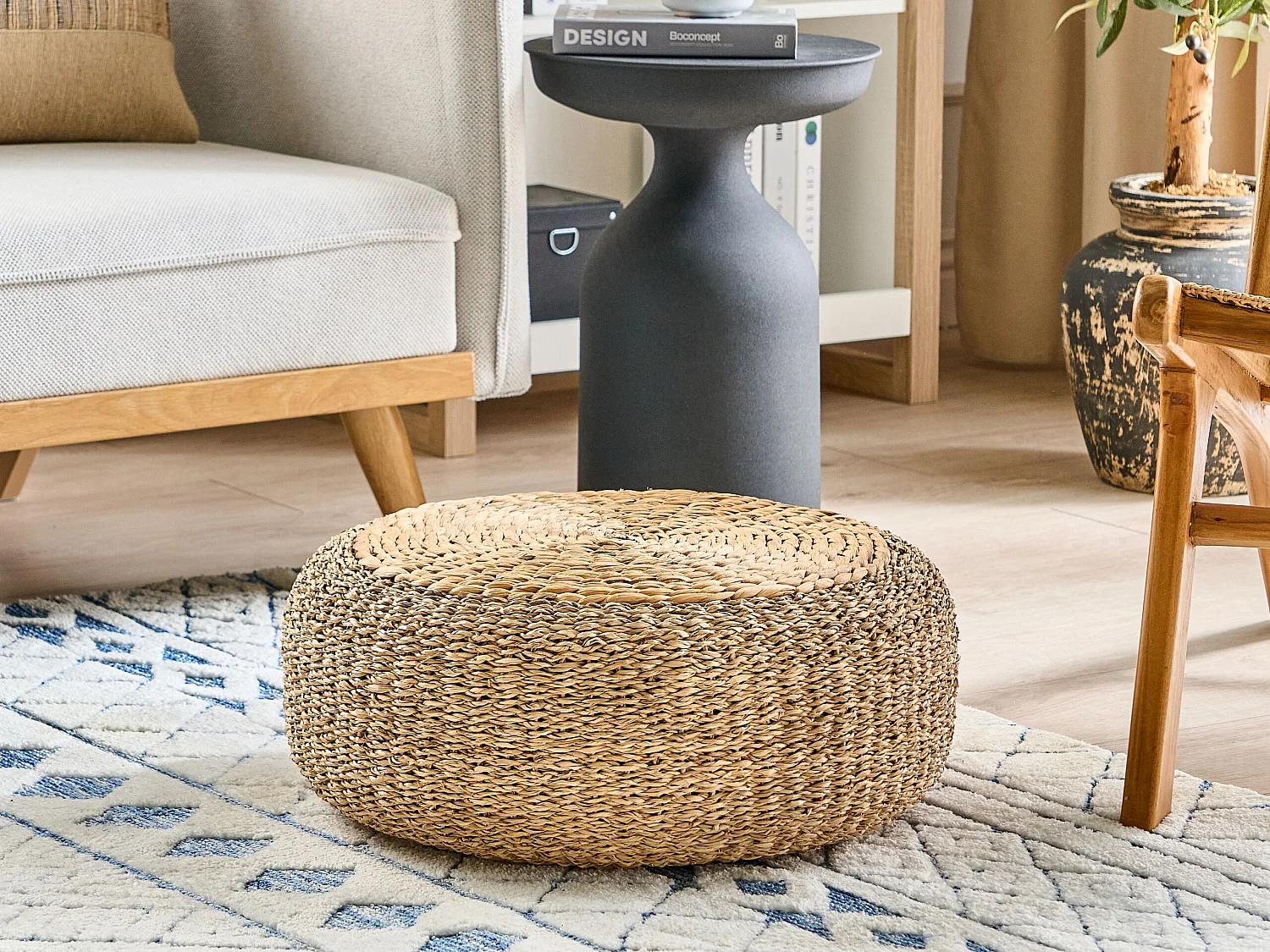Pouf BACKAN Fibre de jacinthe d'eau Beige