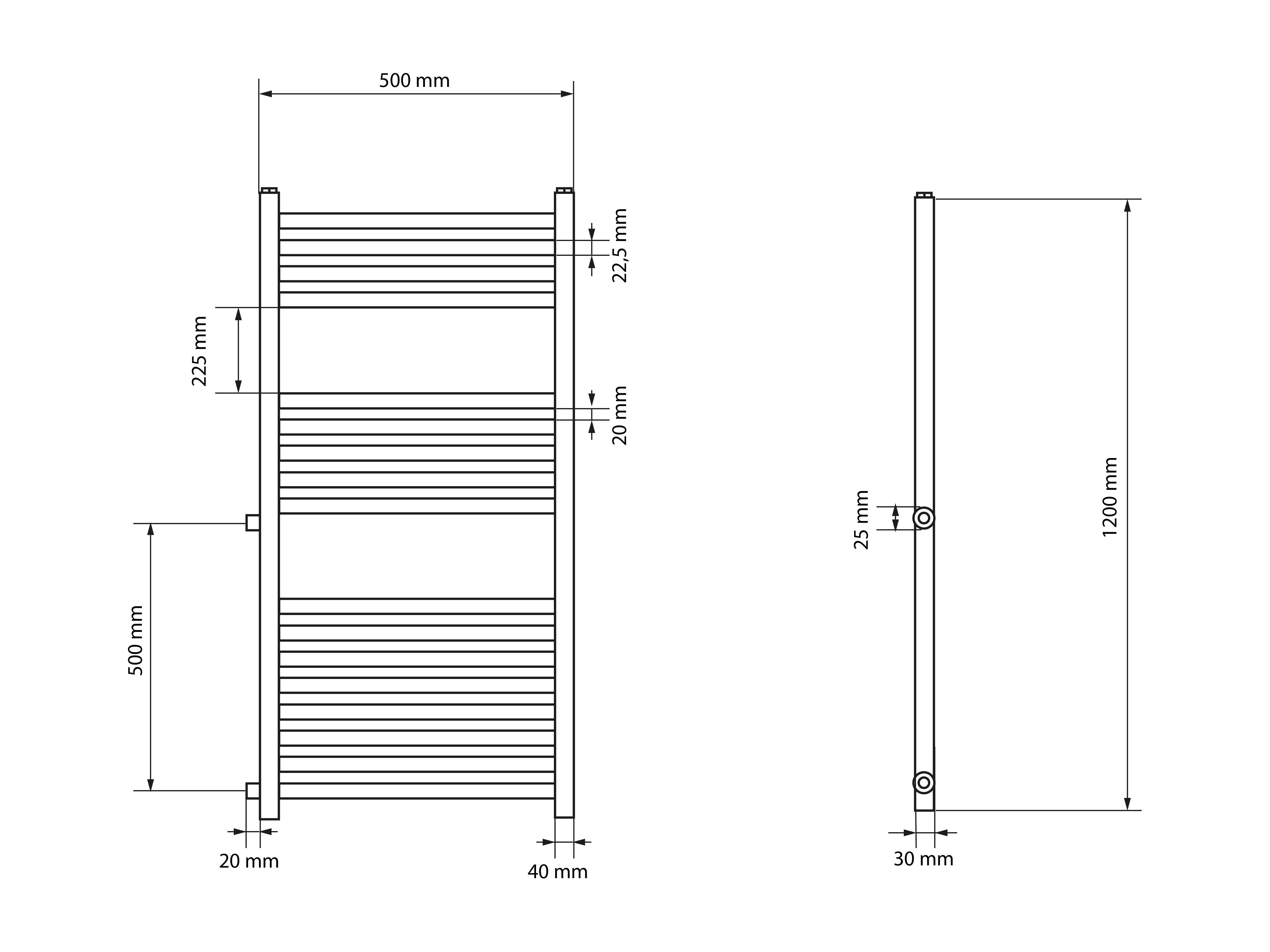 Termoarredo bagno 1500x550 mm interasse 500 bianco mod. Antares