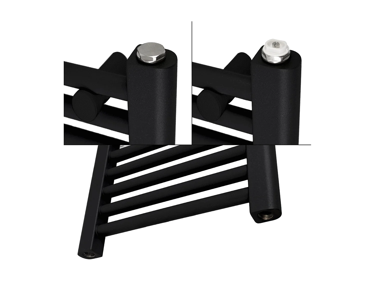Radiateur de salle de bain Raccord latéral Noir 40x150cm Thermoplongeur 900W Digital