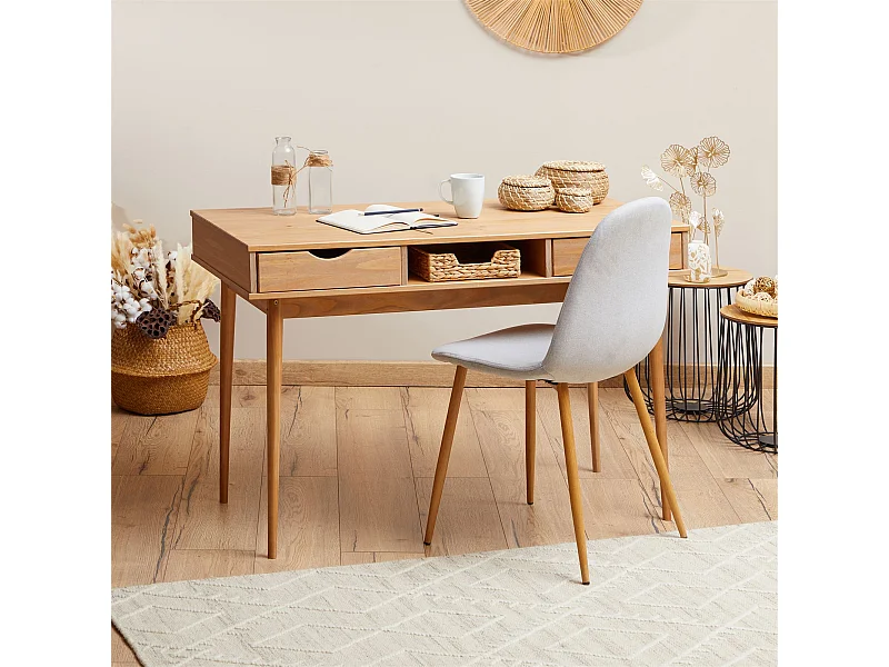 Bureau STEFANO en pin massif avec 2 tiroirs et 1 niche intégrée lasuré brun