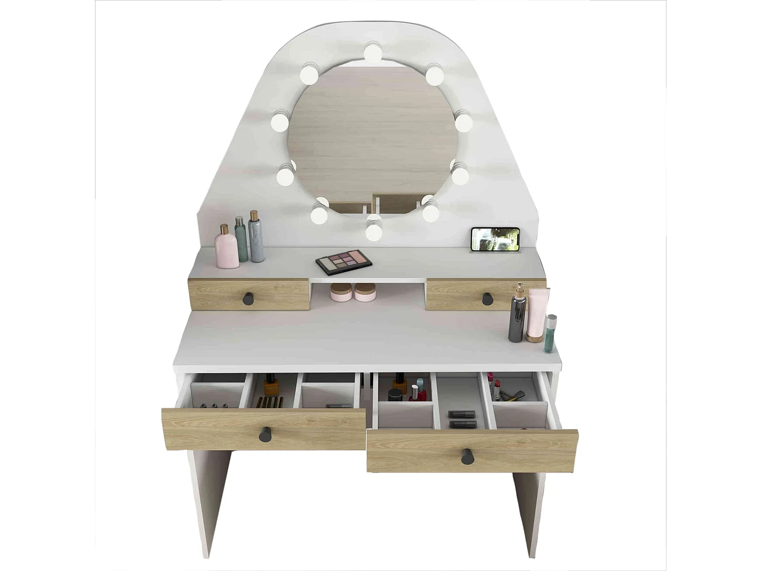 Coiffeuse enfant avec miroir en bois blanc et imitation chêne - CF9010