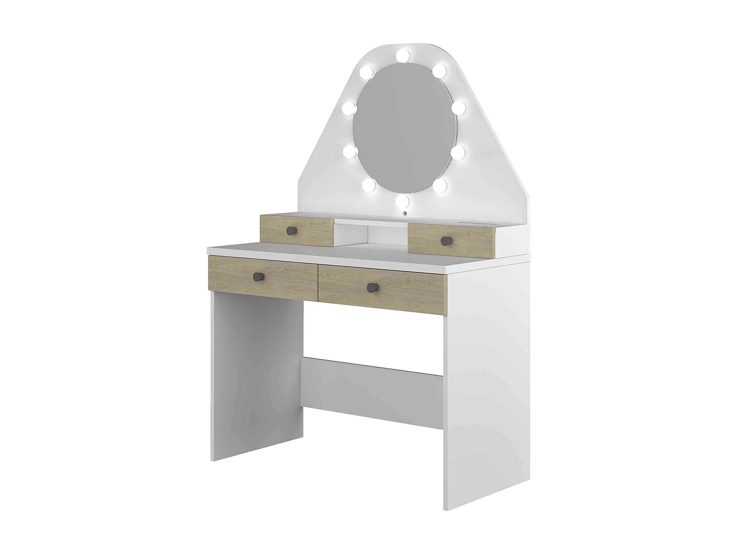 Coiffeuse enfant avec miroir en bois blanc et imitation chêne - CF9010