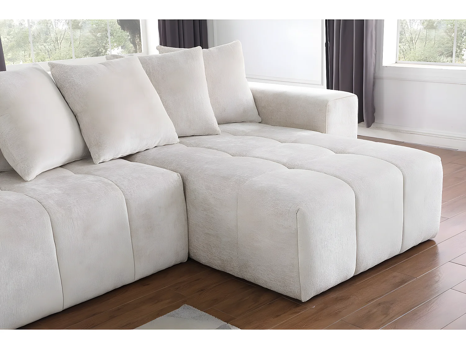 Canapé d'angle en tissu chenille "Haussmann" 3 places - Beige