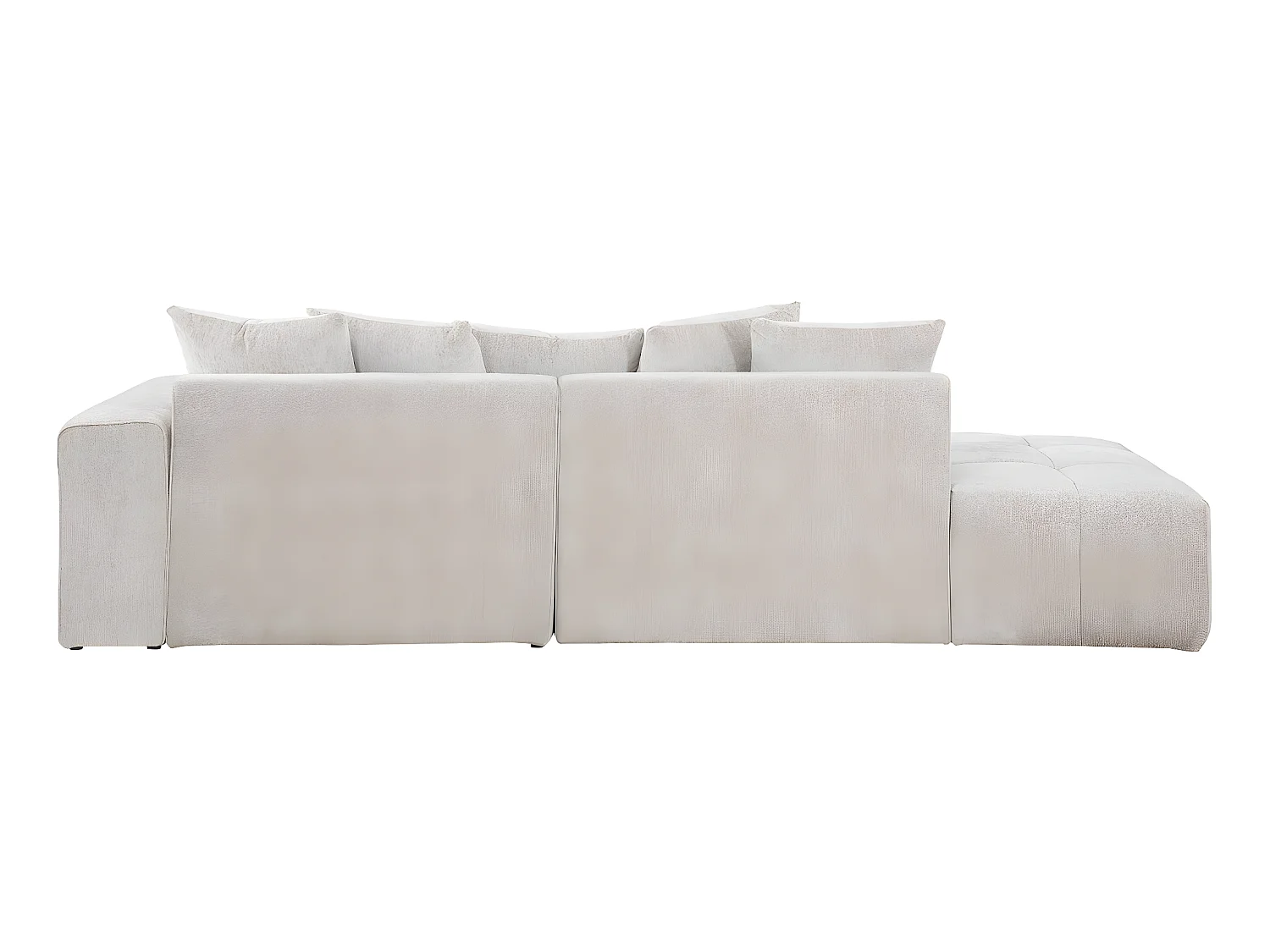 Sofá de canto "Haussmann" em tecido chenille bege de 3 lugares com chaise longue espaçosa