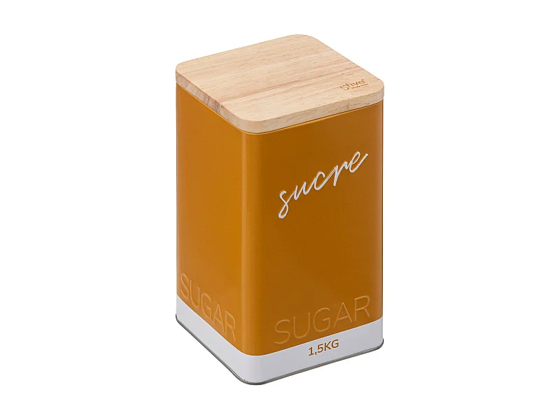 Boîte à sucre poudre en métal Jaune moutarde et couvercle en bois déco Relief Color