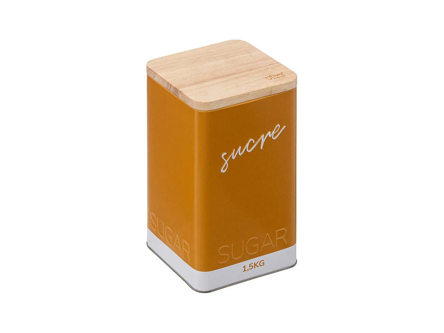 Boîte à sucre poudre en métal Jaune moutarde et couvercle en bois déco Relief Color