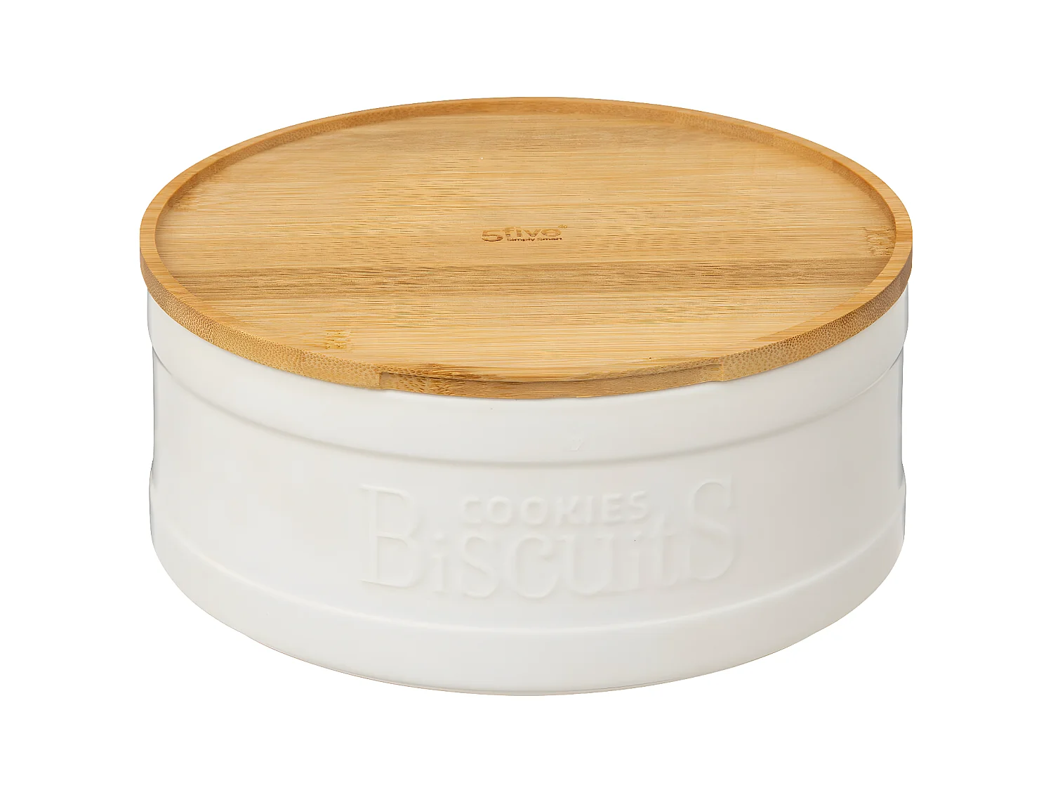 Boîte à biscuits en céramique Blanche et couvercle en Bambou