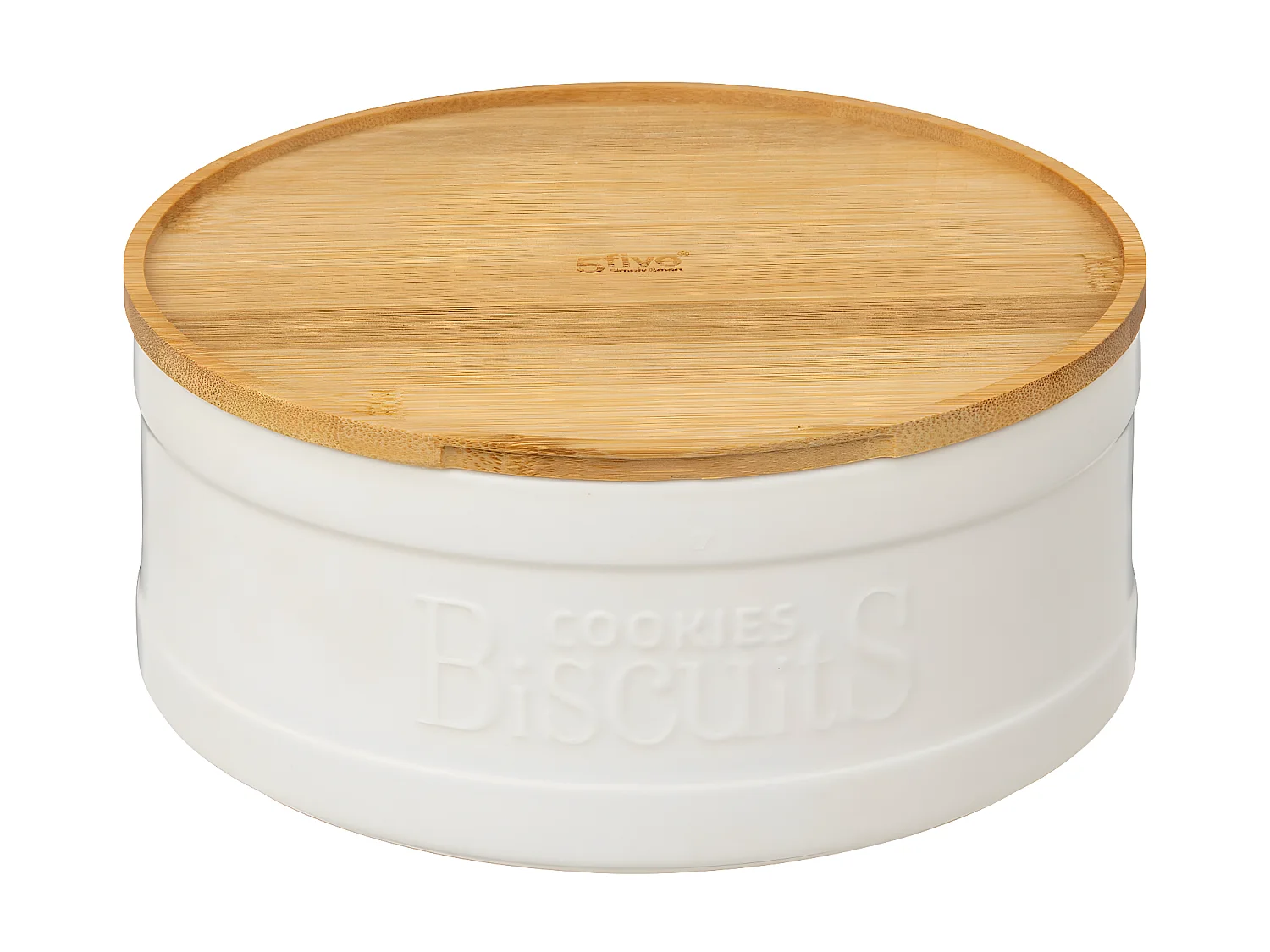 Boîte à biscuits en céramique Blanche et couvercle en Bambou