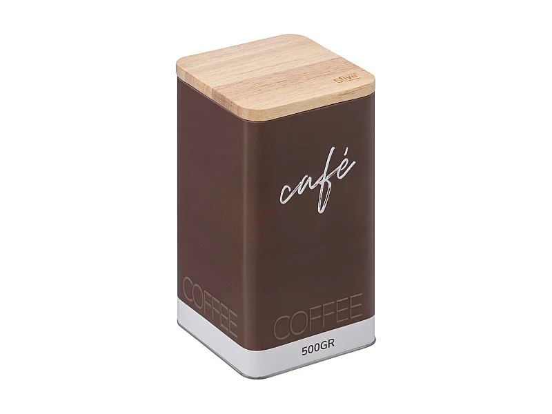 Boîte à café en métal Marron et couvercle en bois déco Relief Color