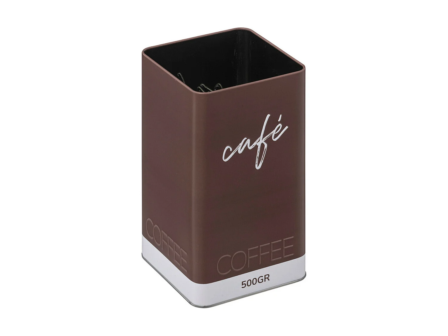 Boîte à café en métal Marron et couvercle en bois déco Relief Color