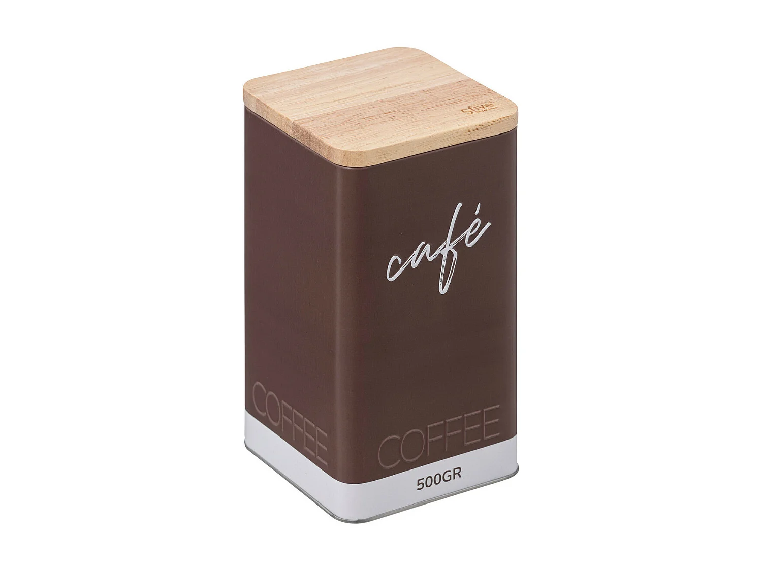 Boîte à café en métal Marron et couvercle en bois déco Relief Color