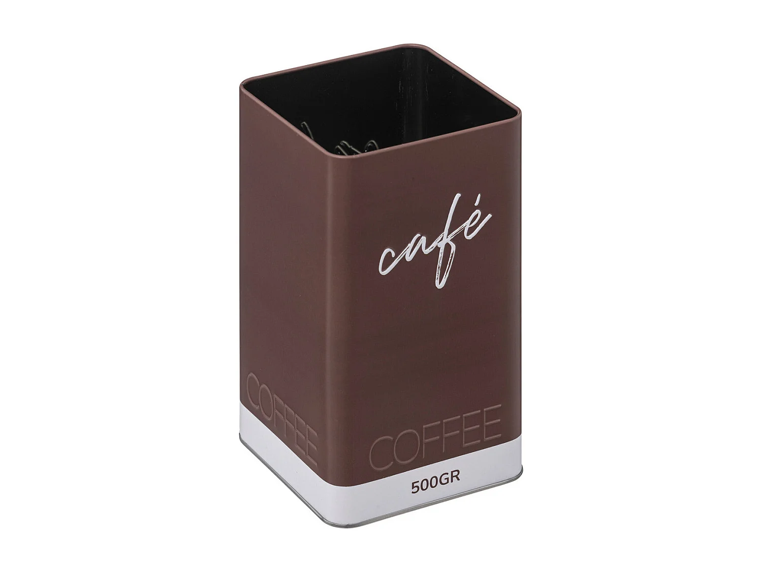 Boîte à café en métal Marron et couvercle en bois déco Relief Color