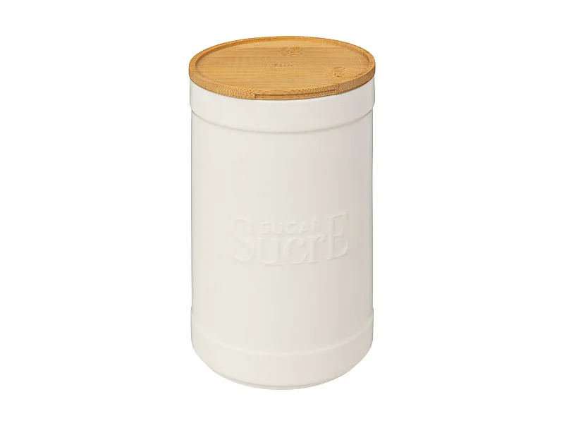 Boîte à sucre en céramique Blanche et couvercle en Bambou