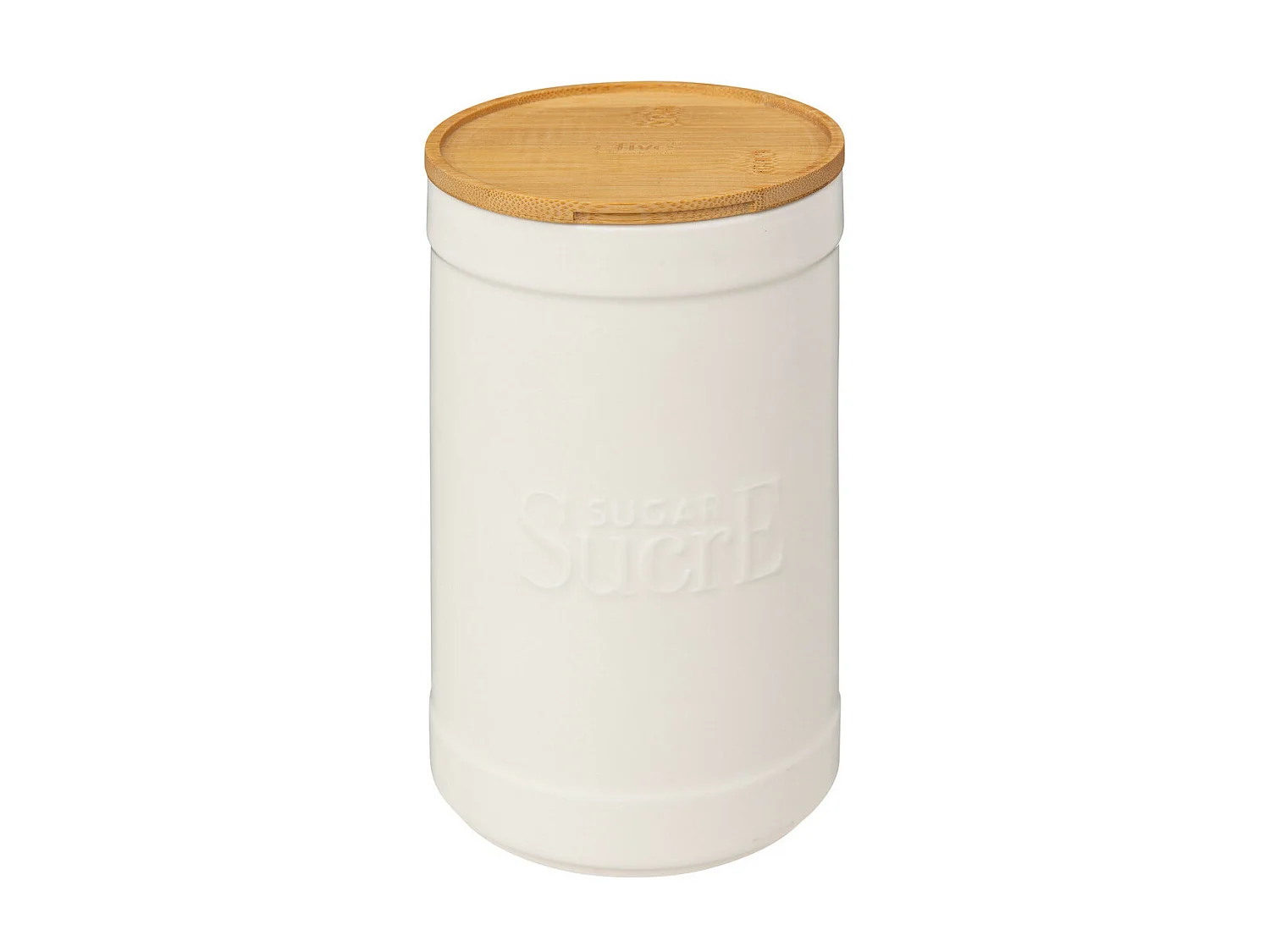 Boîte à sucre en céramique Blanche et couvercle en Bambou