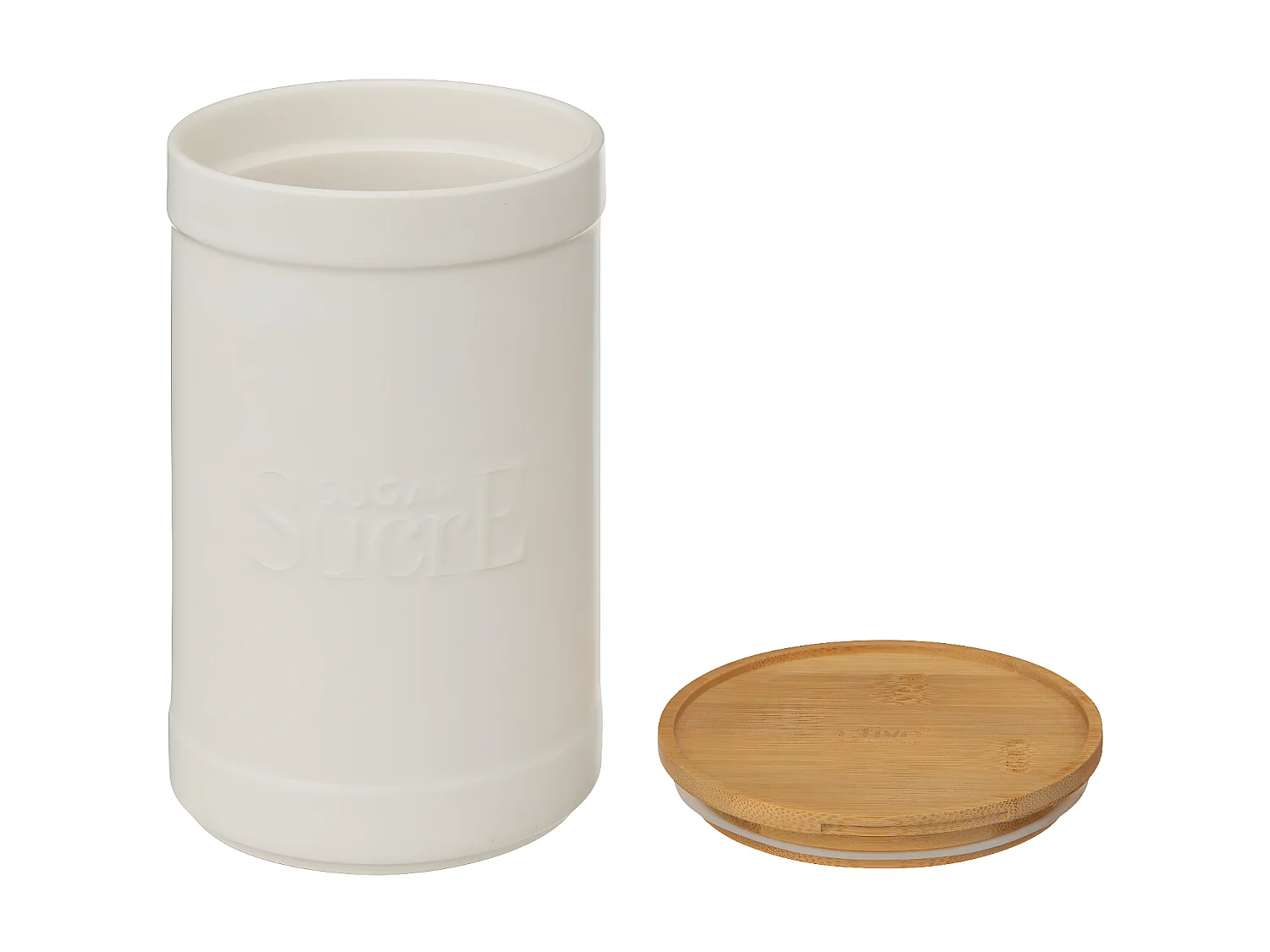 Boîte à sucre en céramique Blanche et couvercle en Bambou