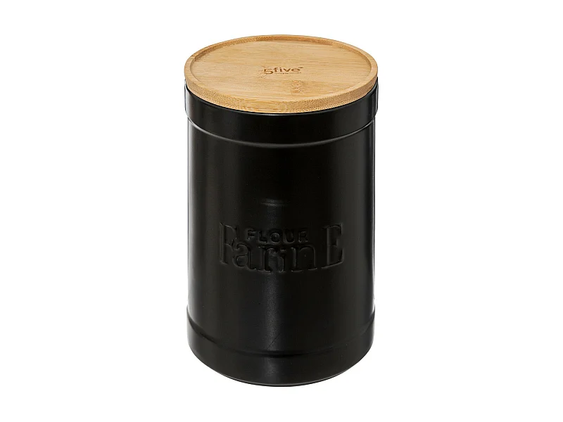 Boîte à farine en céramique Noire et couvercle en Bambou