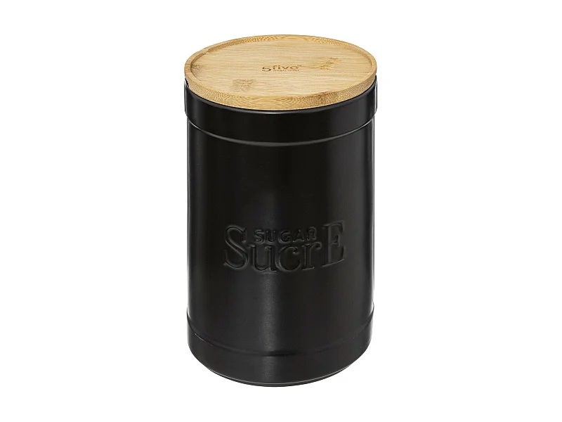 Boîte à sucre en céramique Noire et couvercle en Bambou