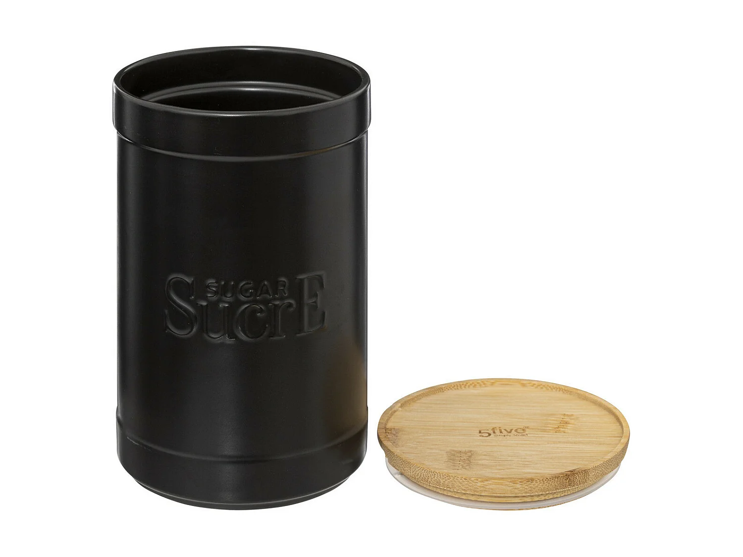 Boîte à sucre en céramique Noire et couvercle en Bambou