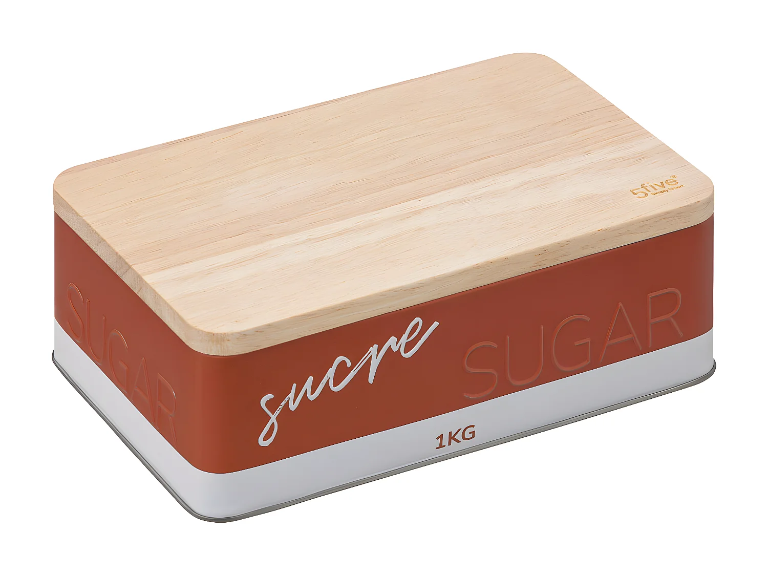 Boîte à sucre morceaux en métal Orange et couvercle en bois déco Relief Color