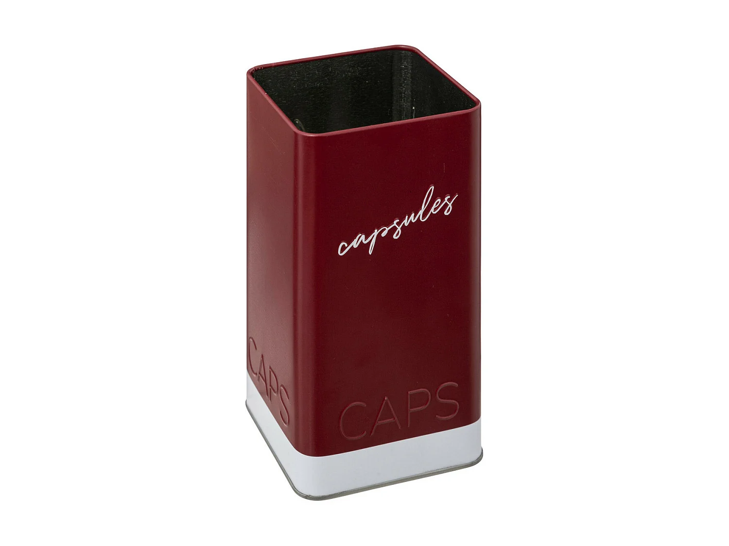 Boîte à capsules en métal Bordeaux et couvercle en bois déco Relief Color