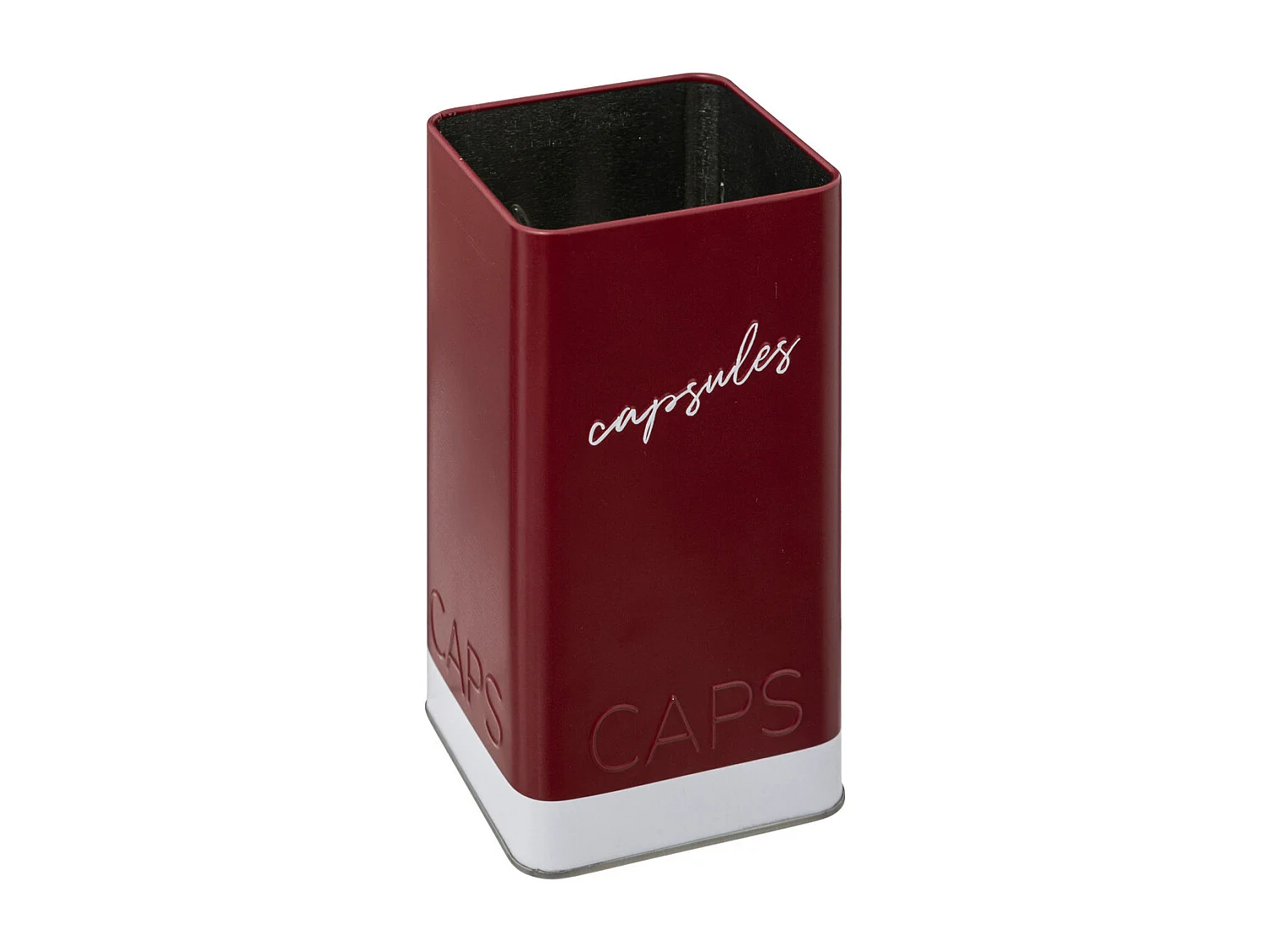 Boîte à capsules en métal Bordeaux et couvercle en bois déco Relief Color