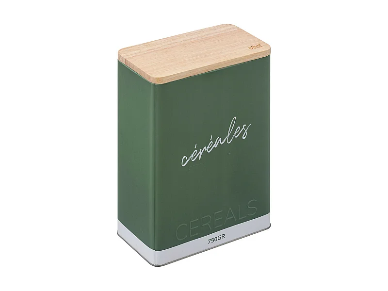 Boîte à céréales en métal Vert et couvercle en bois déco Relief Color