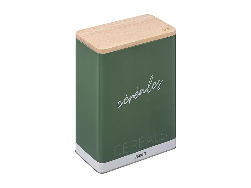 Boîte à céréales en métal Vert et couvercle en bois déco Relief Color