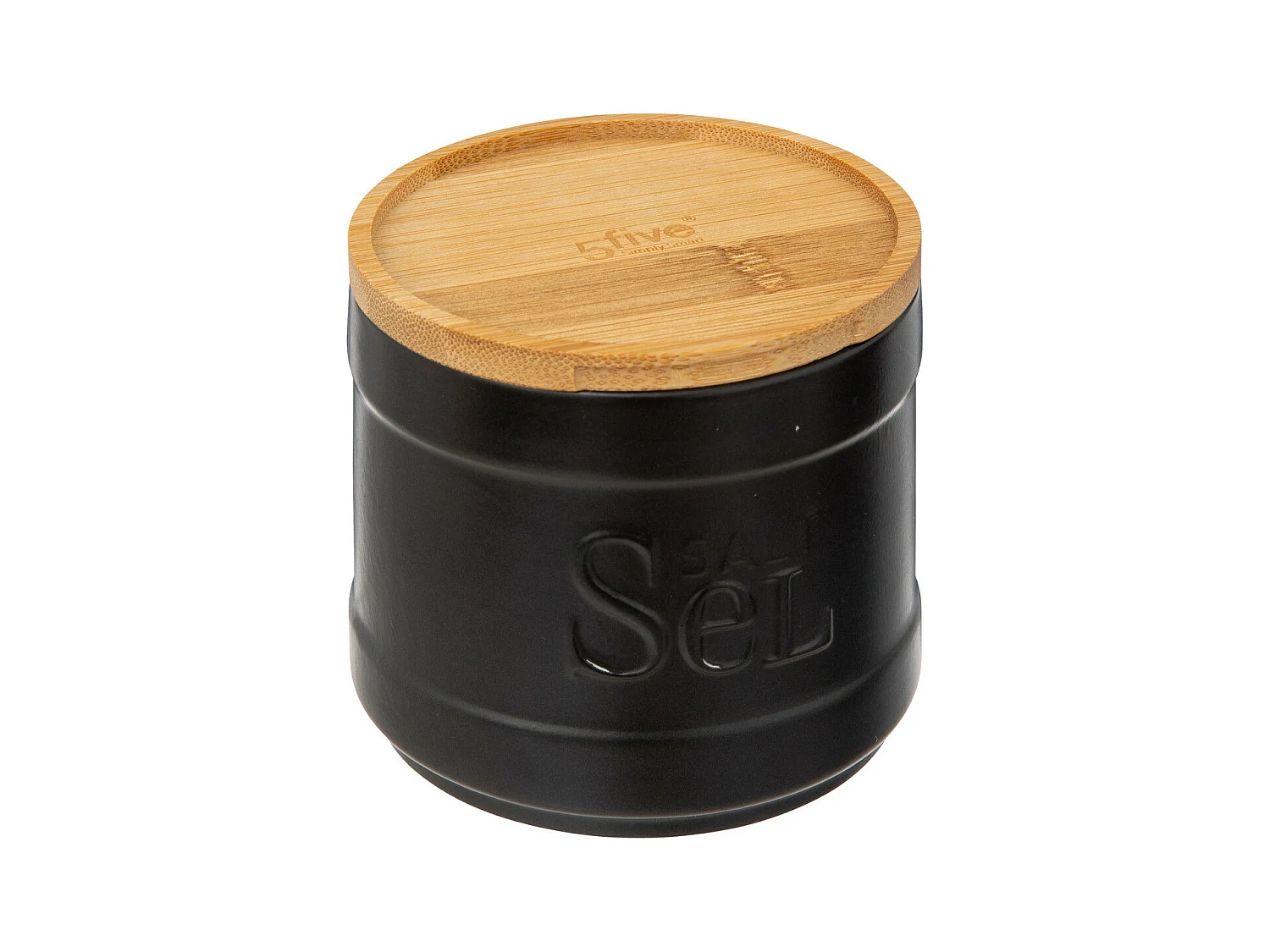 Boîte à sel en céramique Noire et couvercle en Bambou