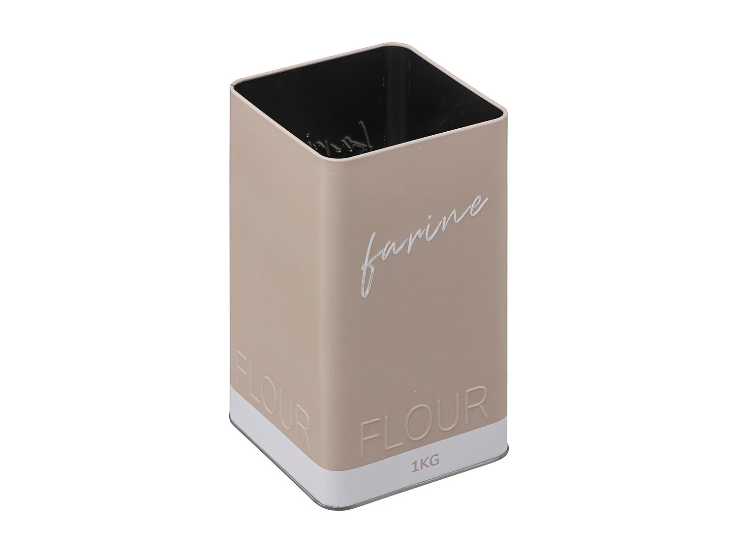 Boîte à farine en métal Beige Lin et couvercle en bois déco Relief Color