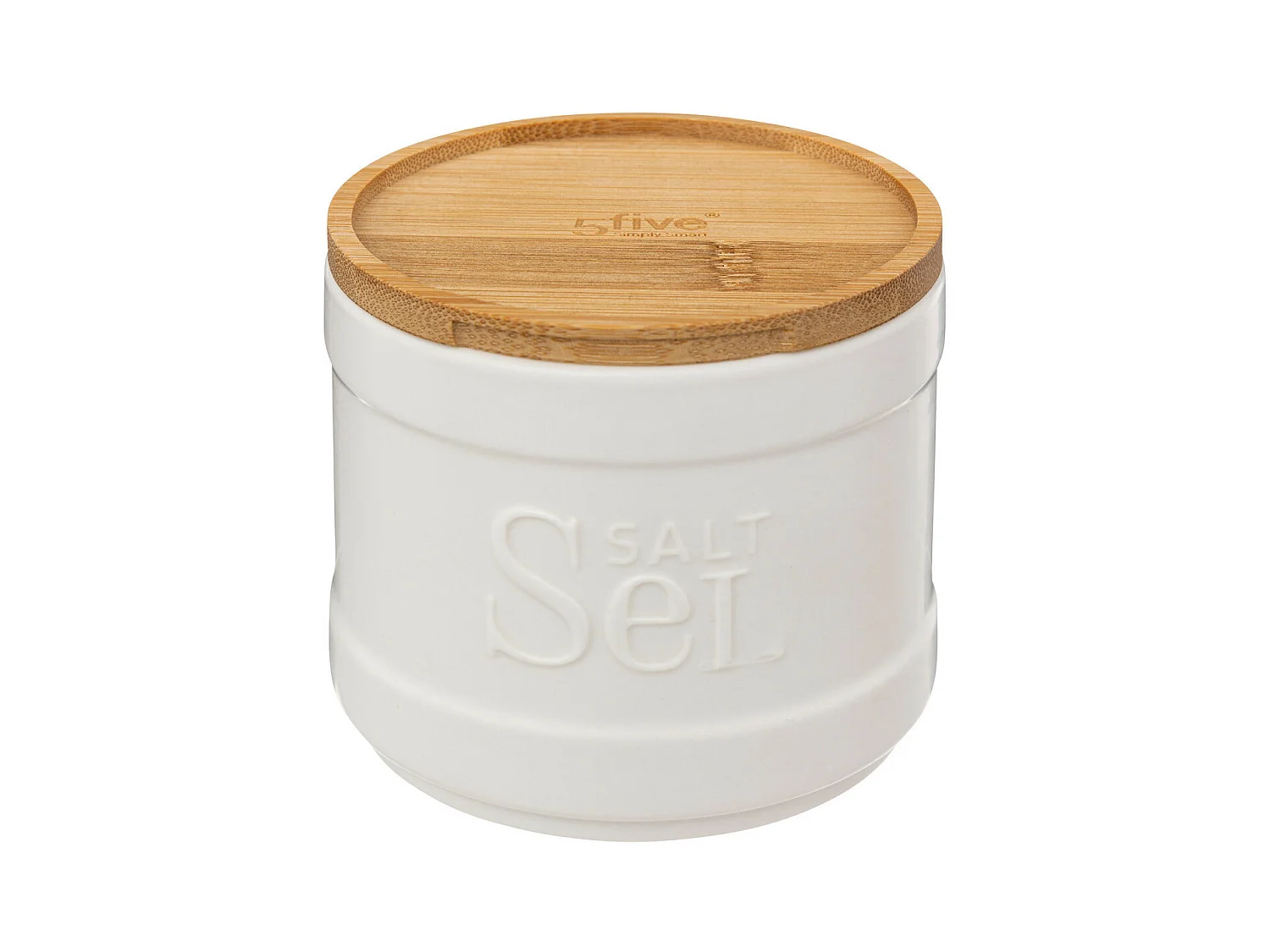 Boîte à sel en céramique Blanche et couvercle en Bambou