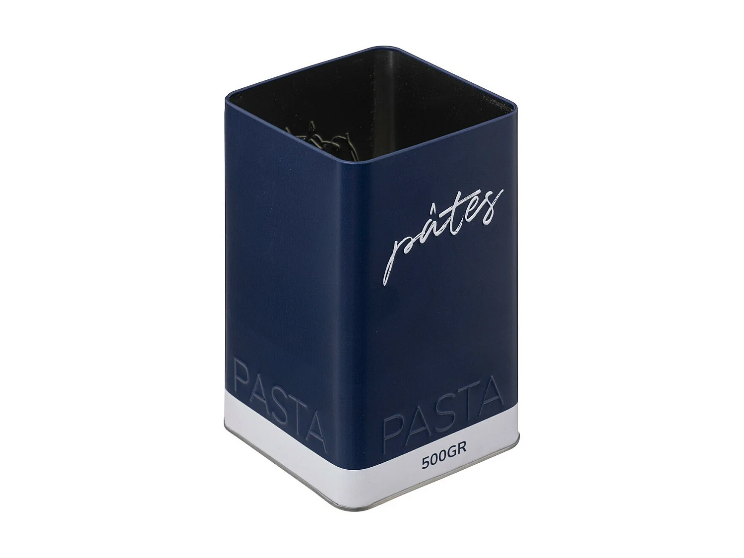 Boîte à pâtes en métal Bleu Navy et couvercle en bois déco Relief Color