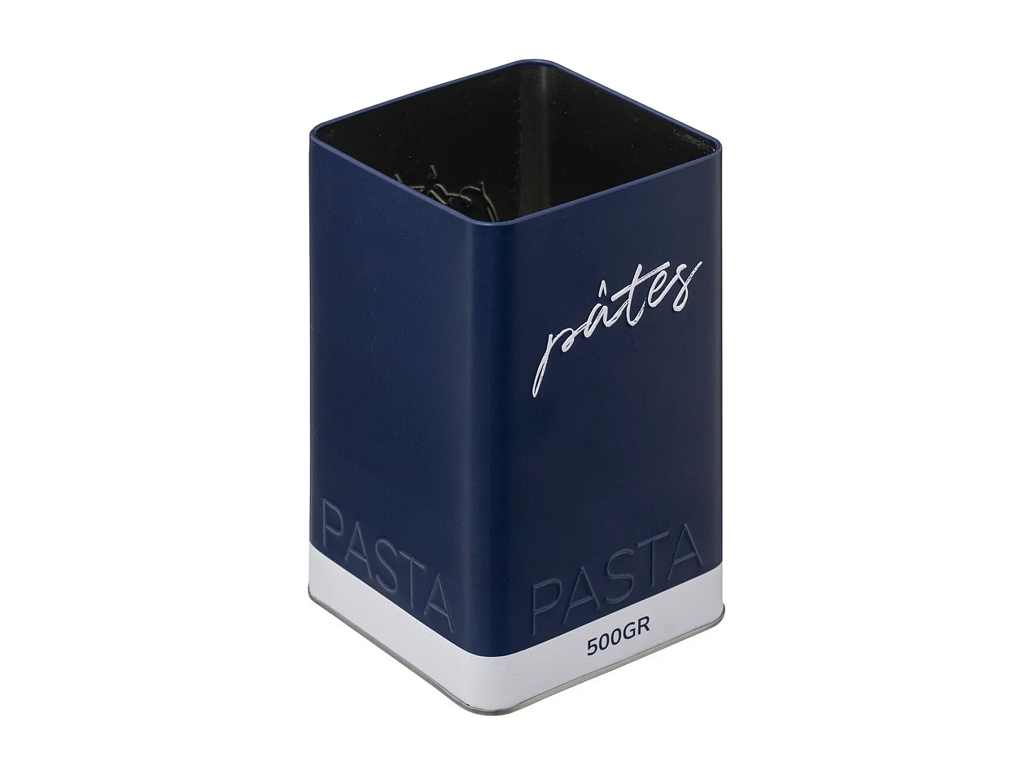 Boîte à pâtes en métal Bleu Navy et couvercle en bois déco Relief Color