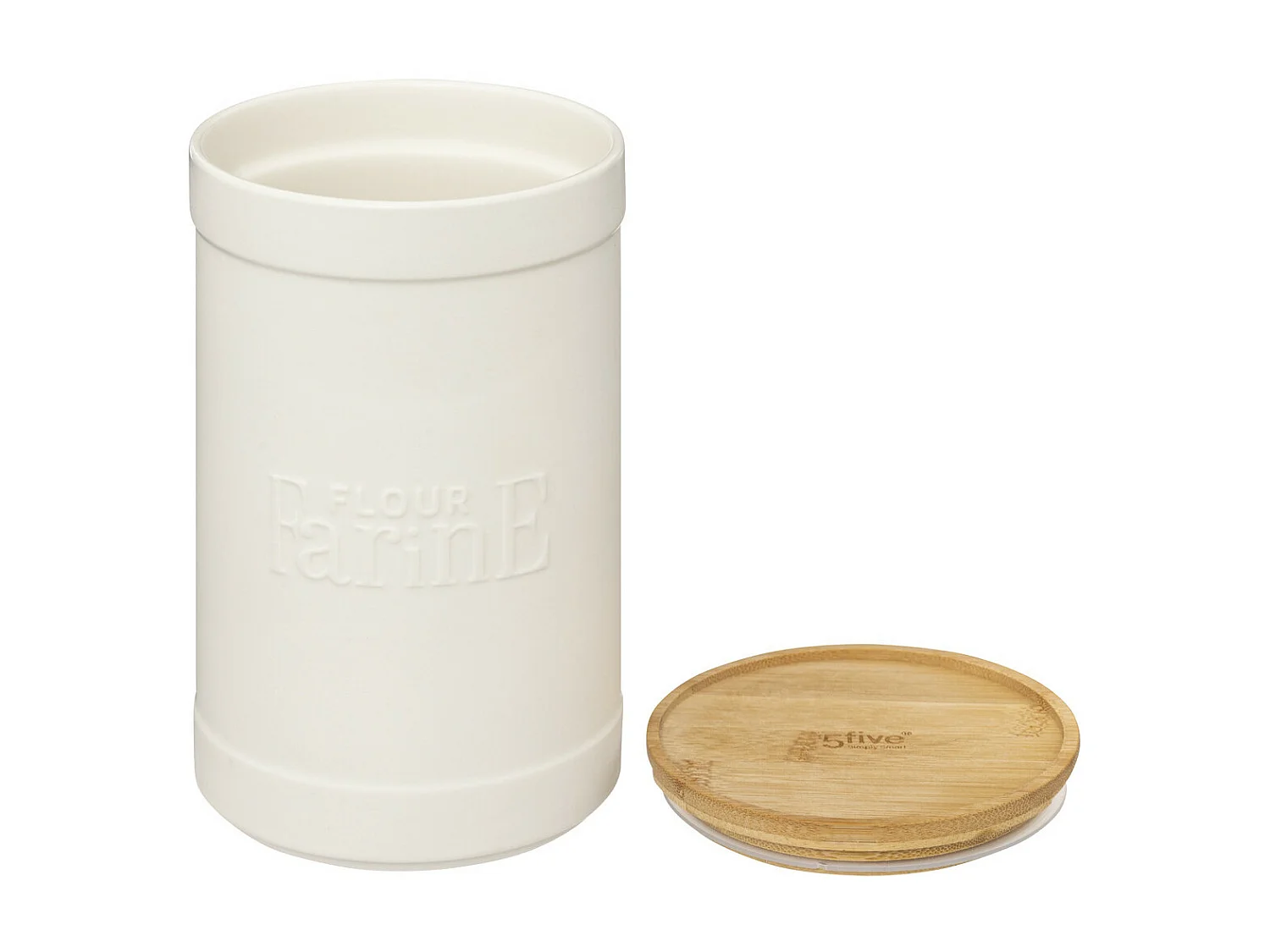 Boîte à farine en céramique Blanche et couvercle en Bambou