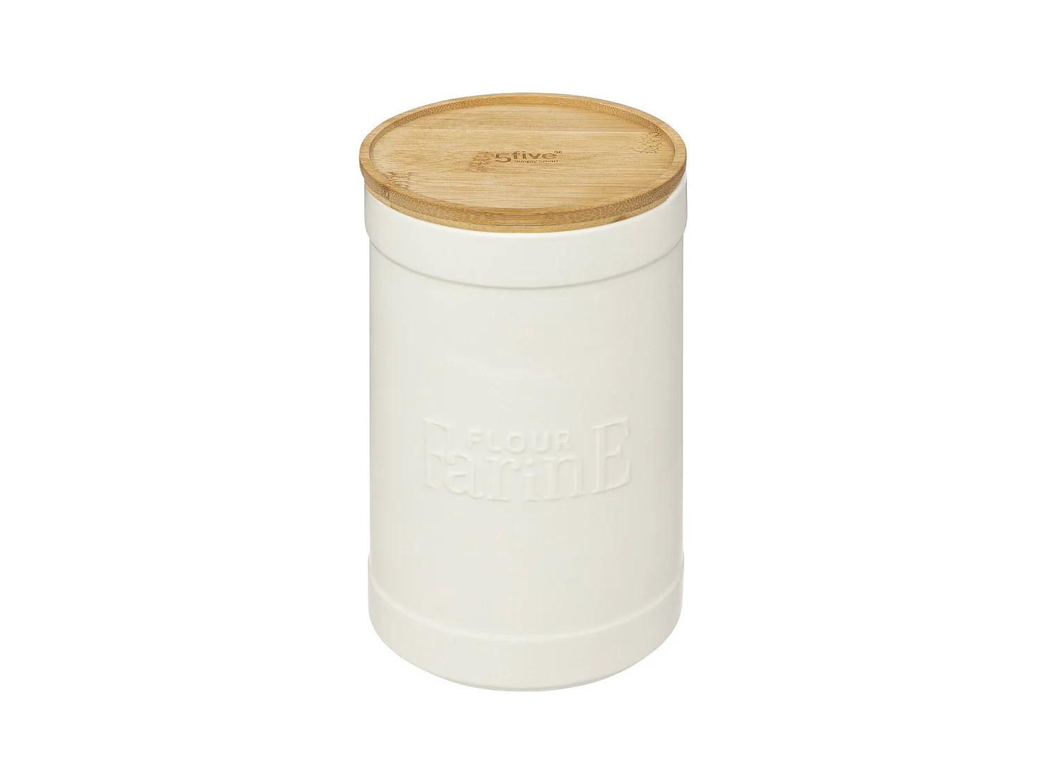 Boîte à farine en céramique Blanche et couvercle en Bambou