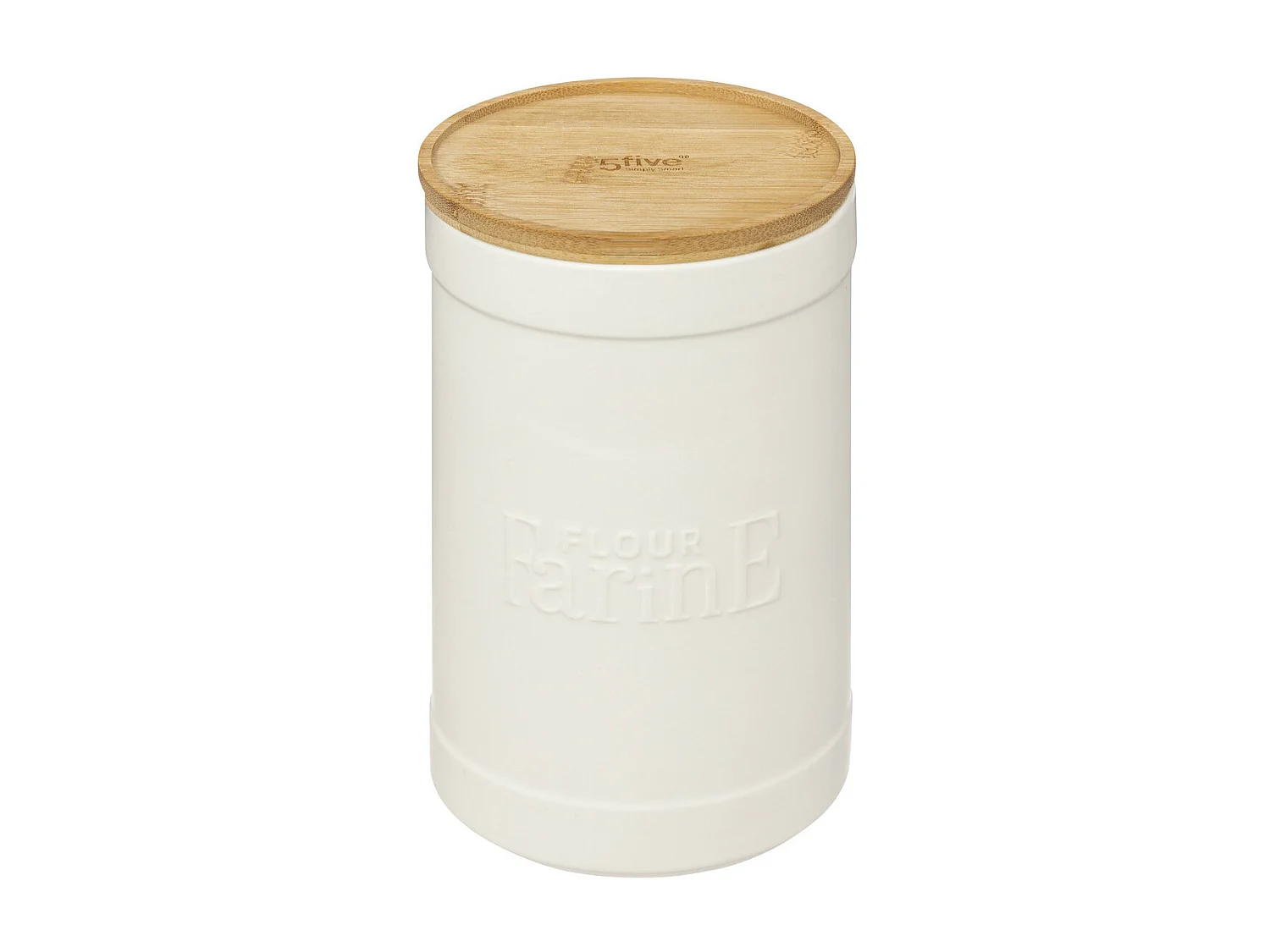 Boîte à farine en céramique Blanche et couvercle en Bambou