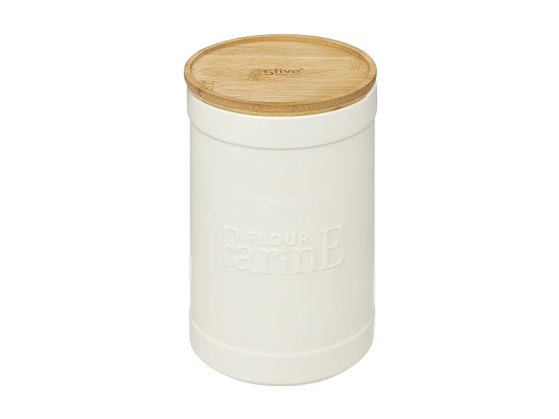 Boîte à farine en céramique Blanche et couvercle en Bambou