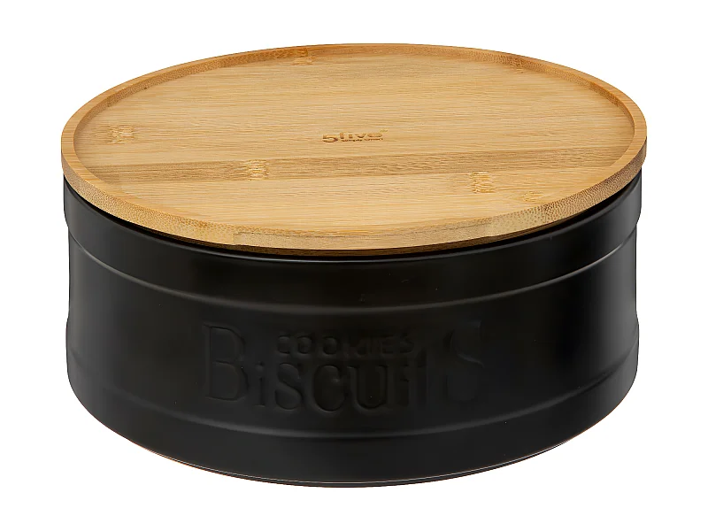 Boîte à biscuits en céramique Noire et couvercle en Bambou