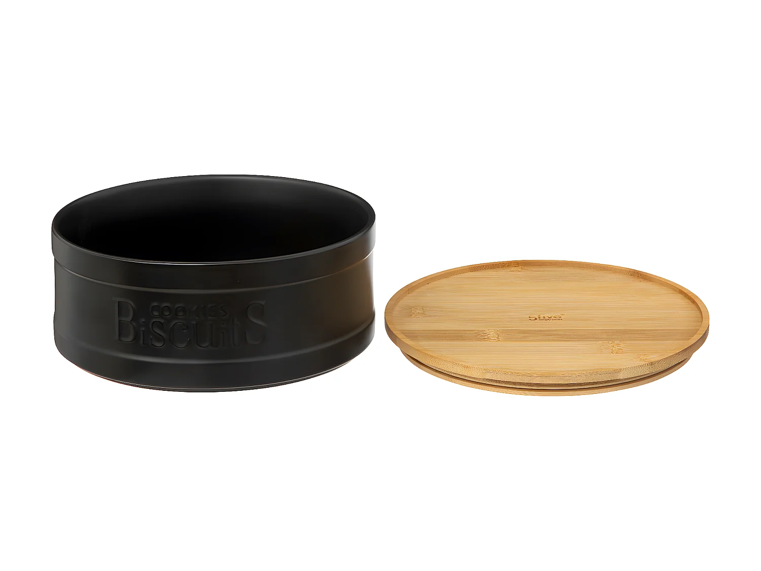 Boîte à biscuits en céramique Noire et couvercle en Bambou