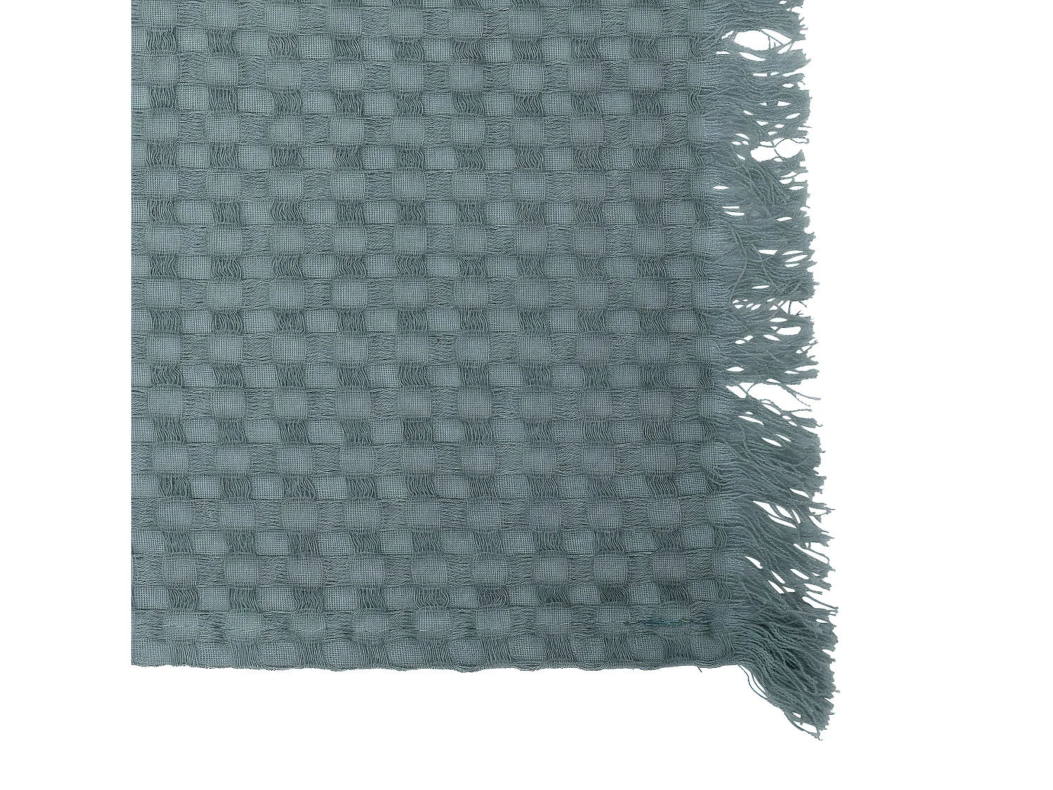 Jeté de lit en coton Vert Céladon nid d'abeille avec franges 130 x 180 cm