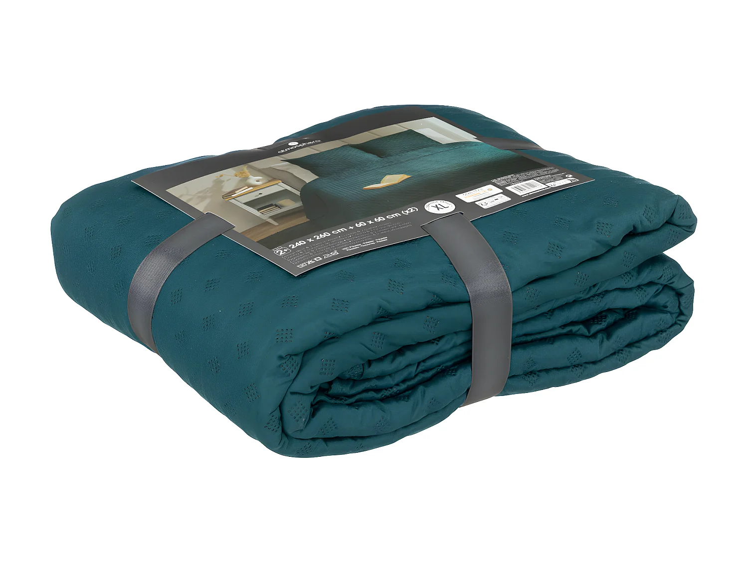 Dessus de lit Bleu égéen 240 x 260 cm avec 2 Taies