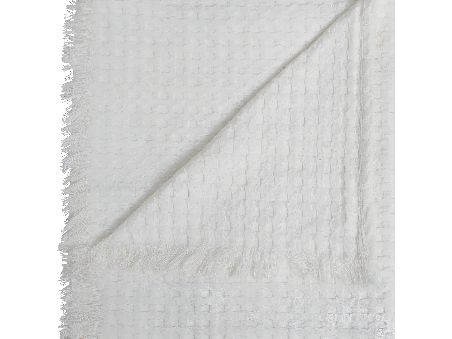 Jeté de lit en coton Blanc nid d'abeille avec franges 130 x 180 cm