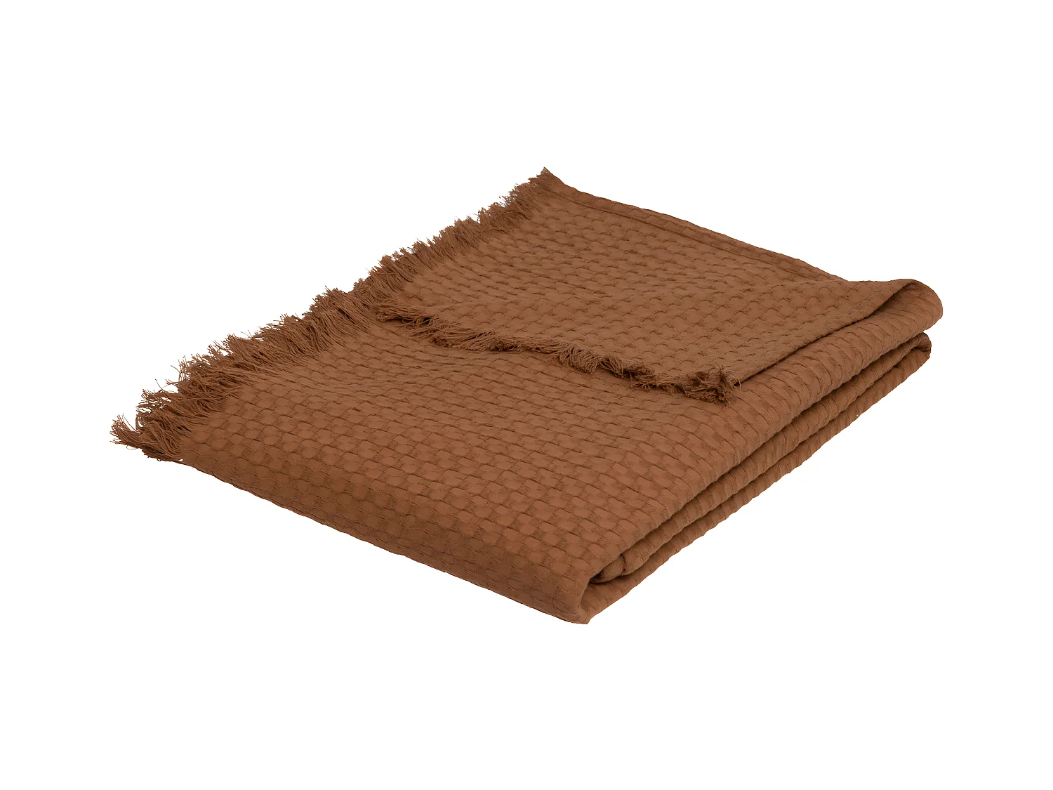 Jeté de lit en coton Terracotta nid d'abeille avec franges 130 x 180 cm