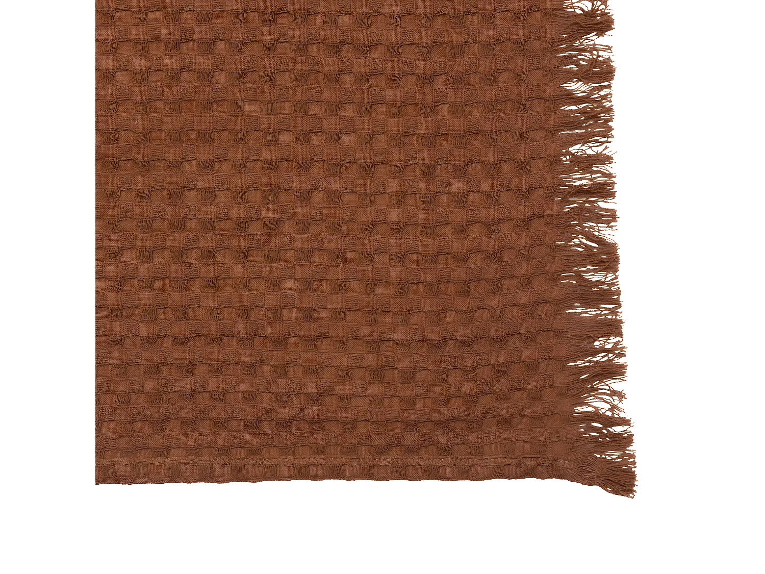 Jeté de lit en coton Terracotta nid d'abeille avec franges 130 x 180 cm