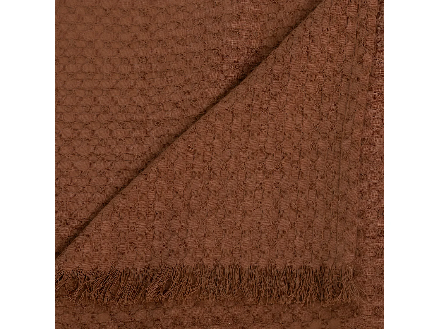 Jeté de lit en coton Terracotta nid d'abeille avec franges 130 x 180 cm