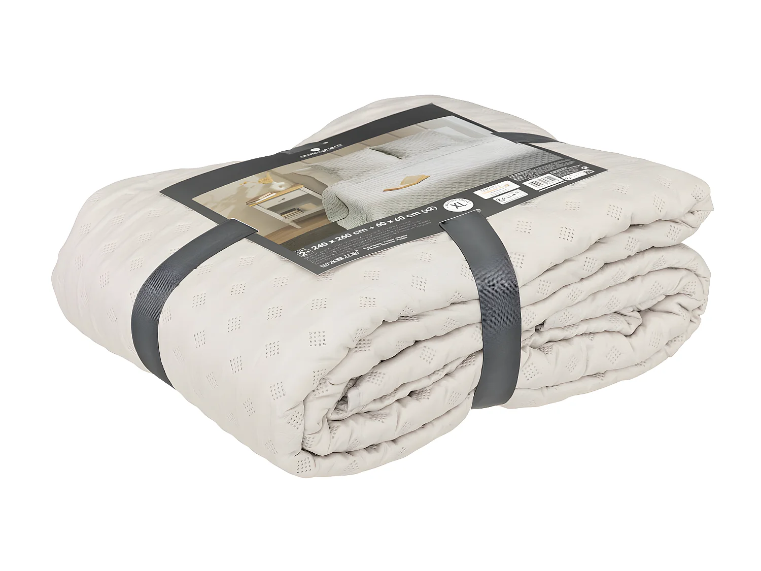 Dessus de lit Beige Lin 240 x 260 cm avec 2 Taies