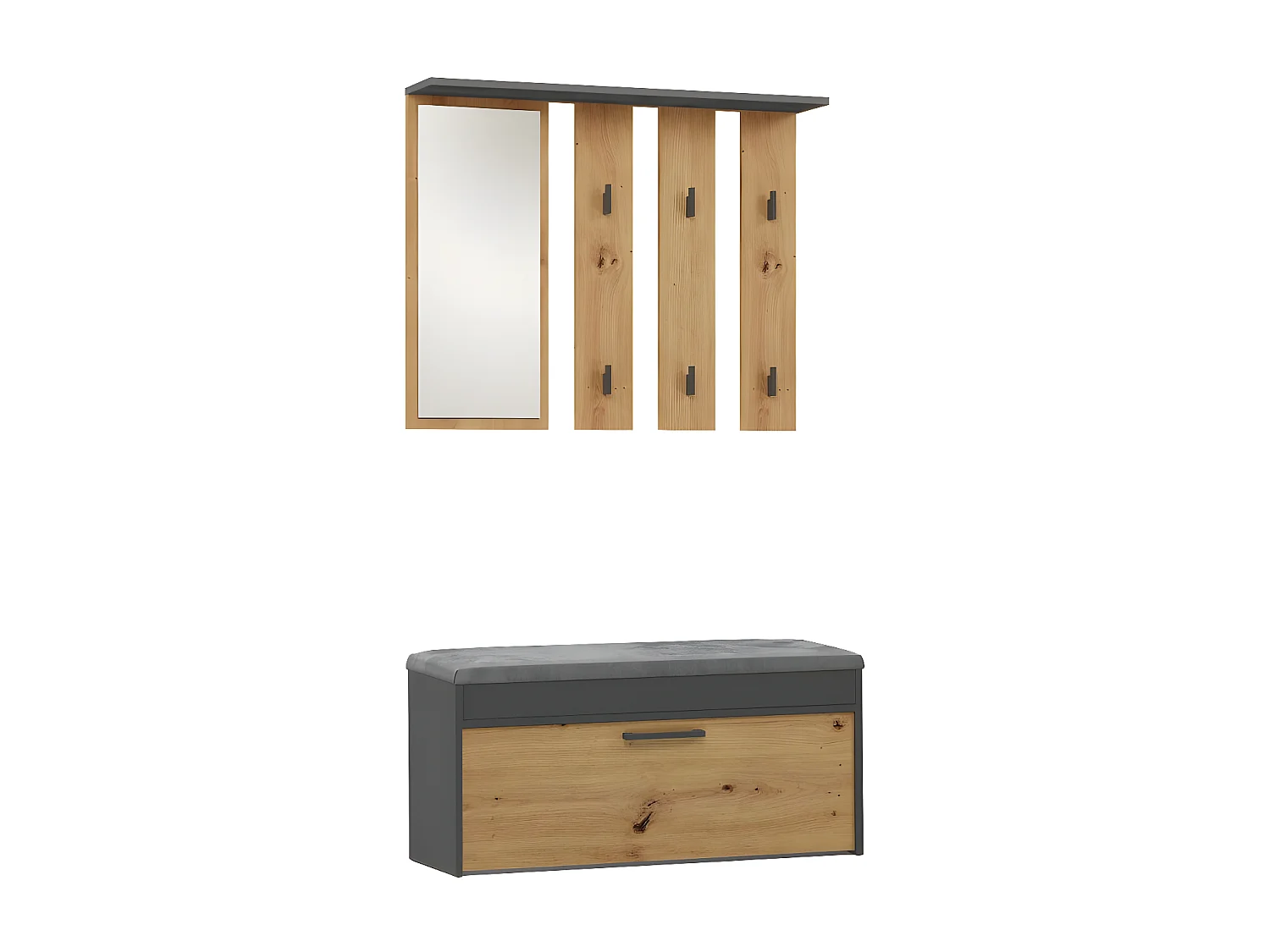 PARMI - Armario de recibidor - Armario de recibidor con banco y espejo - Perchero Colgador de pared