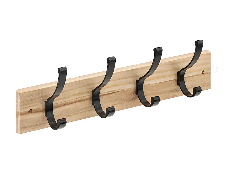 Patère 4 crochets en Bois et Aluminium Noir L 42 cm