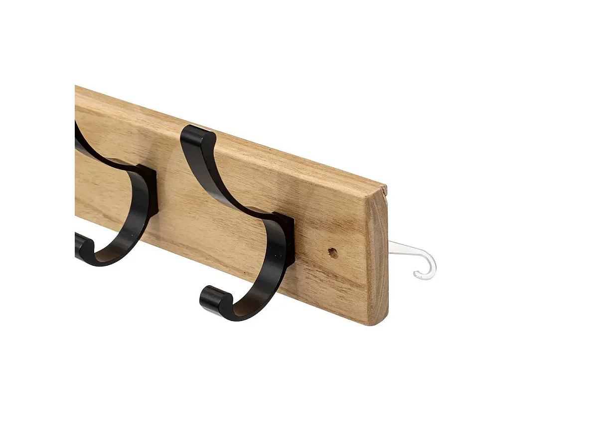 Patère 5 crochets en Bois et Aluminium Noir  L 58 cm